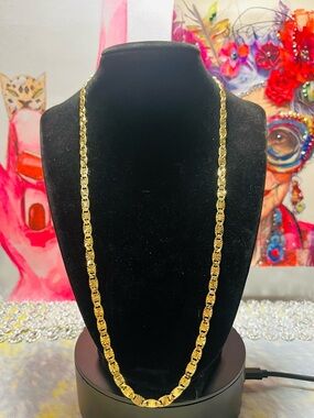 24” Gold plated Diamond-Cut Flat Mariner Link Chain NEW Unisex